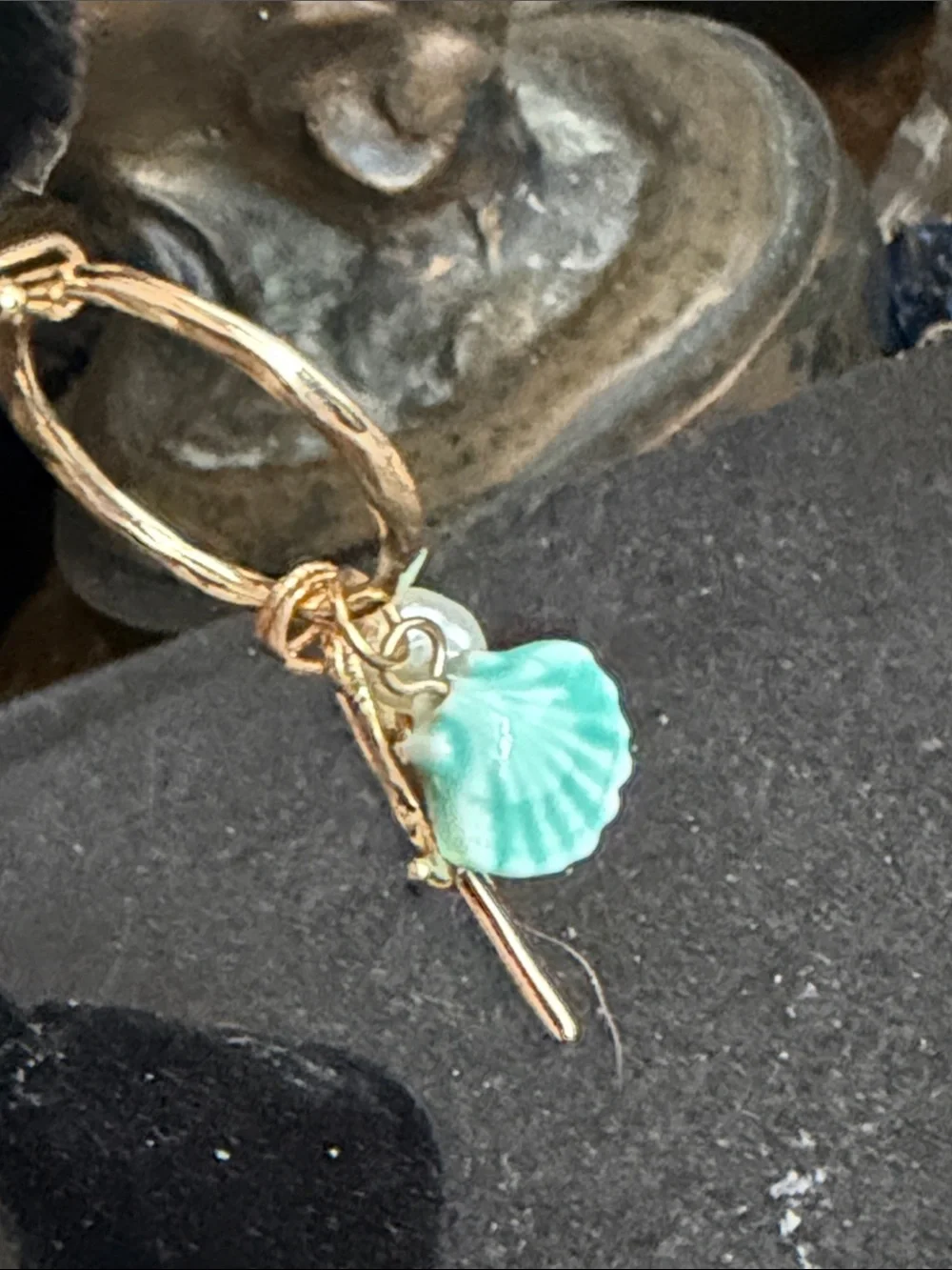 Gold Hoop Earrings with Aqua Shell Charms pearls starfish